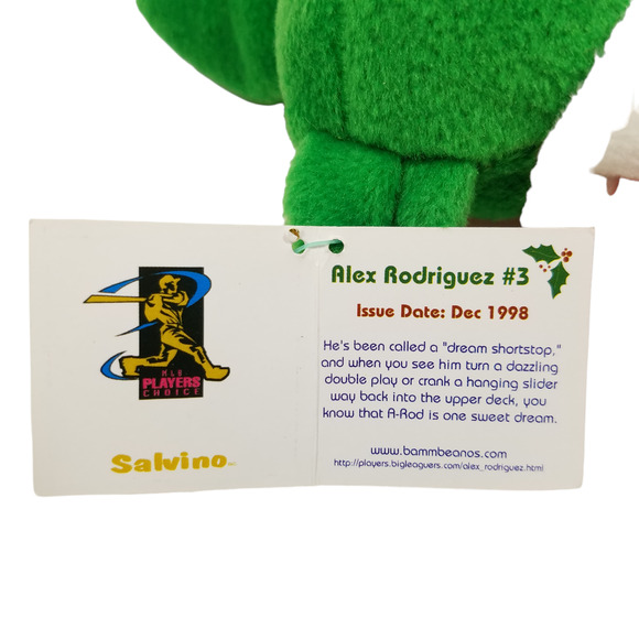 Salvinos Bamm Beanos Plush Green Bear Beanie Alex Rodriguez Santa Hat Holly 1998 - Picture 4 of 8